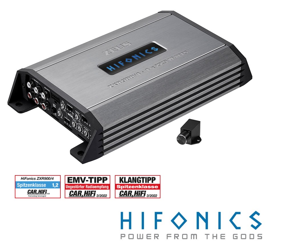 Hifonics ZXR 900/4 Class D Digital 4-Kanal Verstärker mit Bass Remote Fernbedienung, 900 Watt RMS