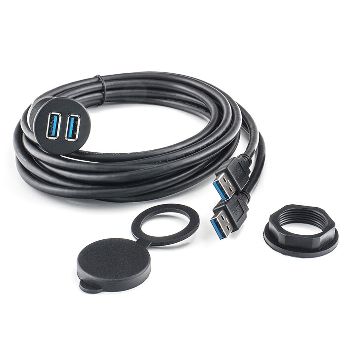 AMPIRE XUD015 Doppel-USB-A Verlängerungskabel mit Einbaubuchse mit 15 cm Kabel