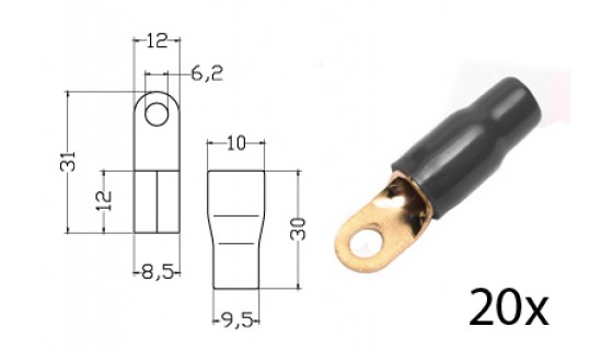 RTA 152.411-2 Bloccaggio terminale ad anello isolato, placcato in oro, 20x NERO 20mm² / anello 4AWG DU 6 millimetri