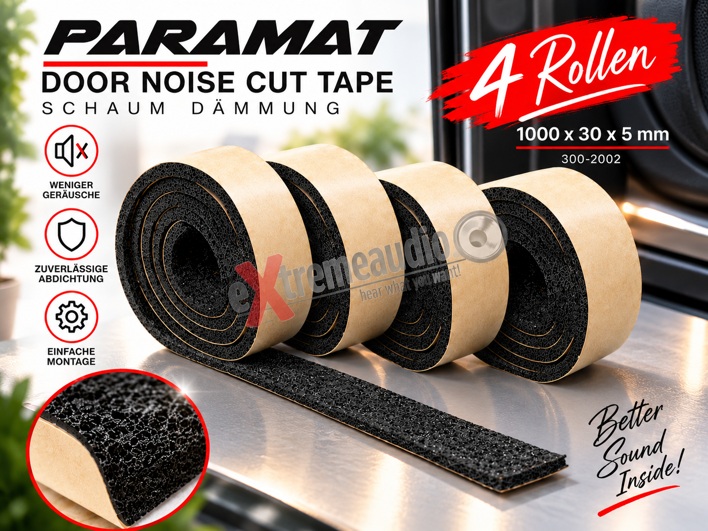 Paramat Door Noise Cut Tape Schaum 1000 x 30 x 5 mm 4 Rollen Dämmung (300-2002)