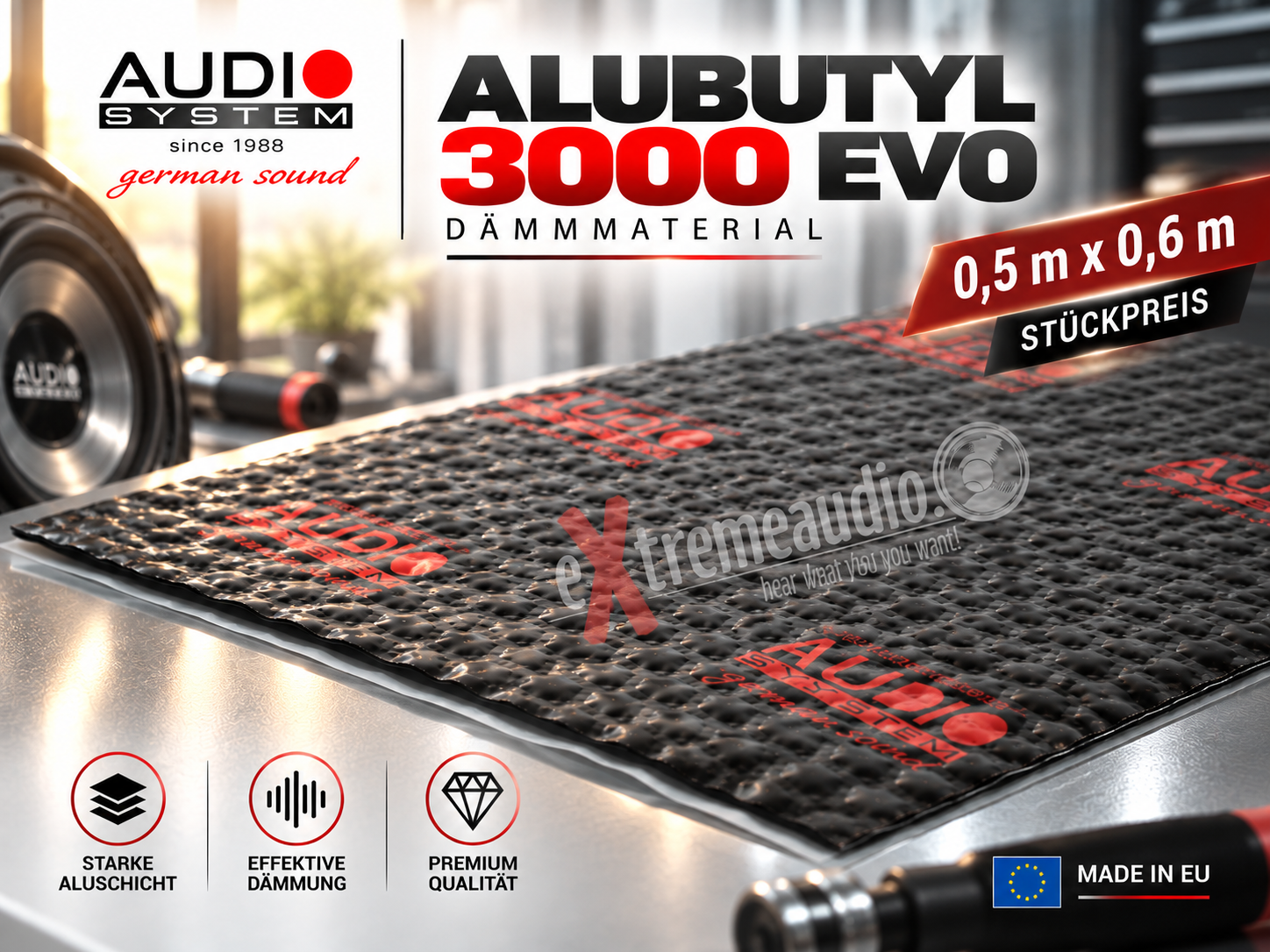 AUDIO SYSTEM ALUBUTYL 3000 EVO ALUBUTYL Dämmmaterial mit starker Aluschicht Stückpreis 50 cm x 60 cm 