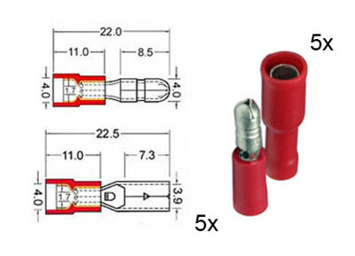 RTA 151.110-0 5  x round circular plug and 5 x socket contacts isolated set of 4mm red