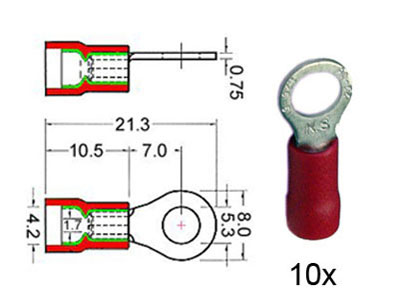 RTA 151.407-0 Terminale ad anello di serraggio isolato rosso 5,3 millimetri