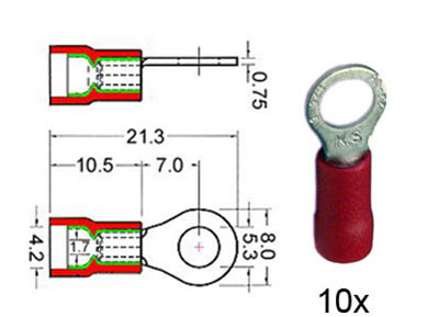 RTA 151.407-0 Clamping ring terminal insulated 5.3 mm red