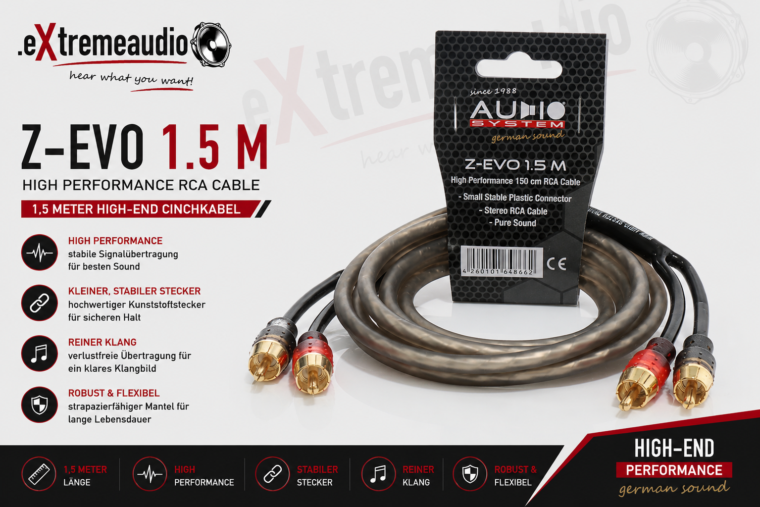 AUDIO SYSTEM Z-EVO 1,5M HIGH-Performance Cinchkabel 1,5 meter