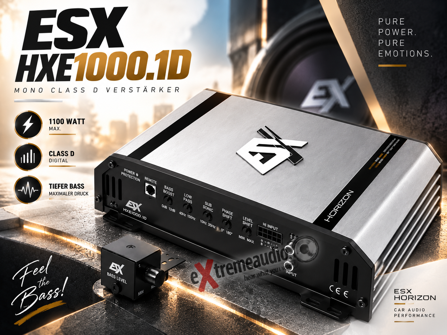 ESX HXE1000.1D 1 Kanal Mono Class D Digital Verstärker fürs Auto mit 1100 Watt