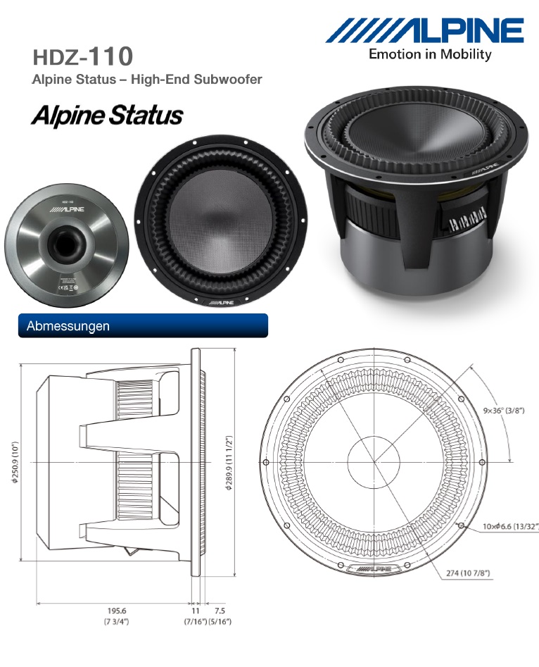 Alpine HDZ-110 28 cm (11-Zoll) Subwoofer 400 Watt RMS Alpine Status