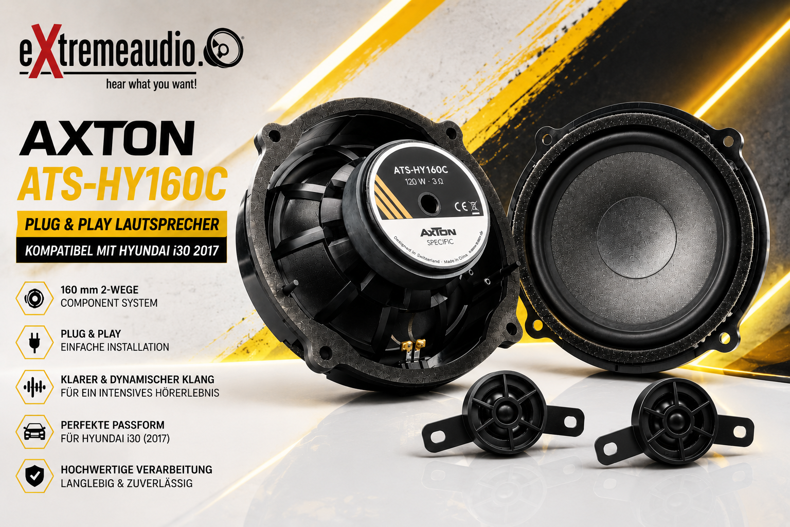 Axton ATS-HY160C Plug & Play Auto Lautsprecher kompatibel mit Hyundai i30 2017 -   