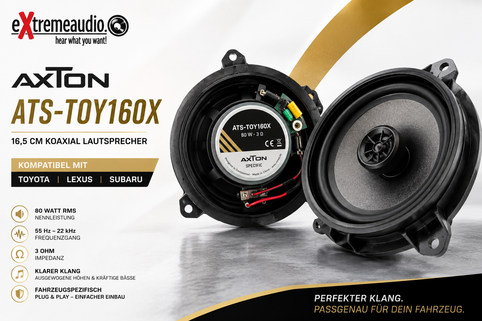 Axton ATS-TOY160X Plug & Play Auto Koaxial Lautsprecher kompatibel mit Toyota, Subaru, Lexus Fahrzeugen