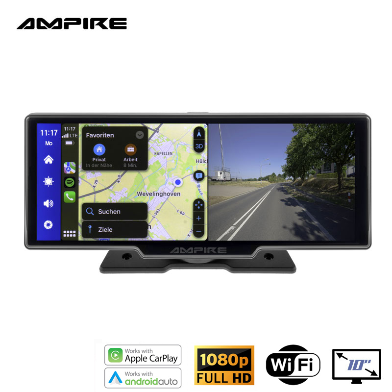 AMPIRE CPM100 Smartphone-Monitor 25.4cm (10'') mit AHD Dual-Dashcam und RFK-Funktion