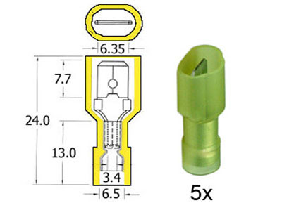 RTA 151.009-0 Nylon fully insulated flat pin 6.3 mm Yellow