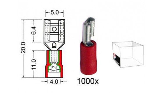 RTA 151.205-3 Lame réceptacle VINYL isolé Doubler 4.8mm RED en 1000 pack