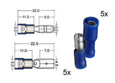 RTA 151.112-0 5 x  round circular plug and 5 x socket contacts isolated set 5mm blue