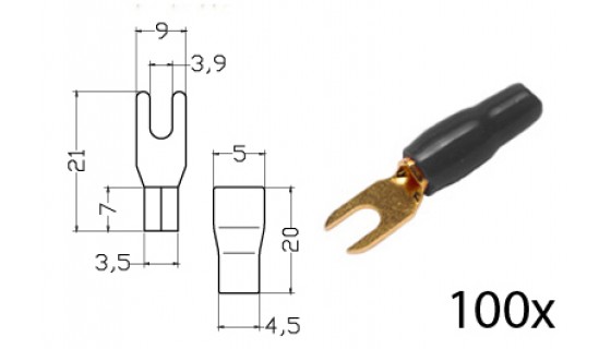 RTA 152.355-2 Klemm-Gabelkabelschuh isoliert, vergoldet, 100x SCHWARZ4,0-6,0mm²/9/11AWG DU 3,5mm