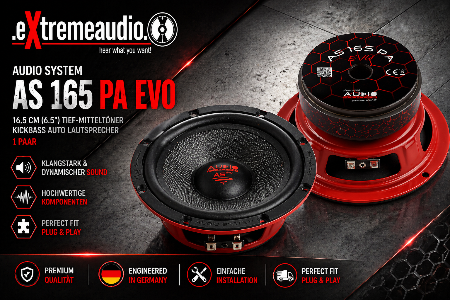 Audio System AS 165 PA EVO 16,5 cm (6.5") Woofer Tief-Mitteltöner Kickbass Lautsprecher - 1 Paar