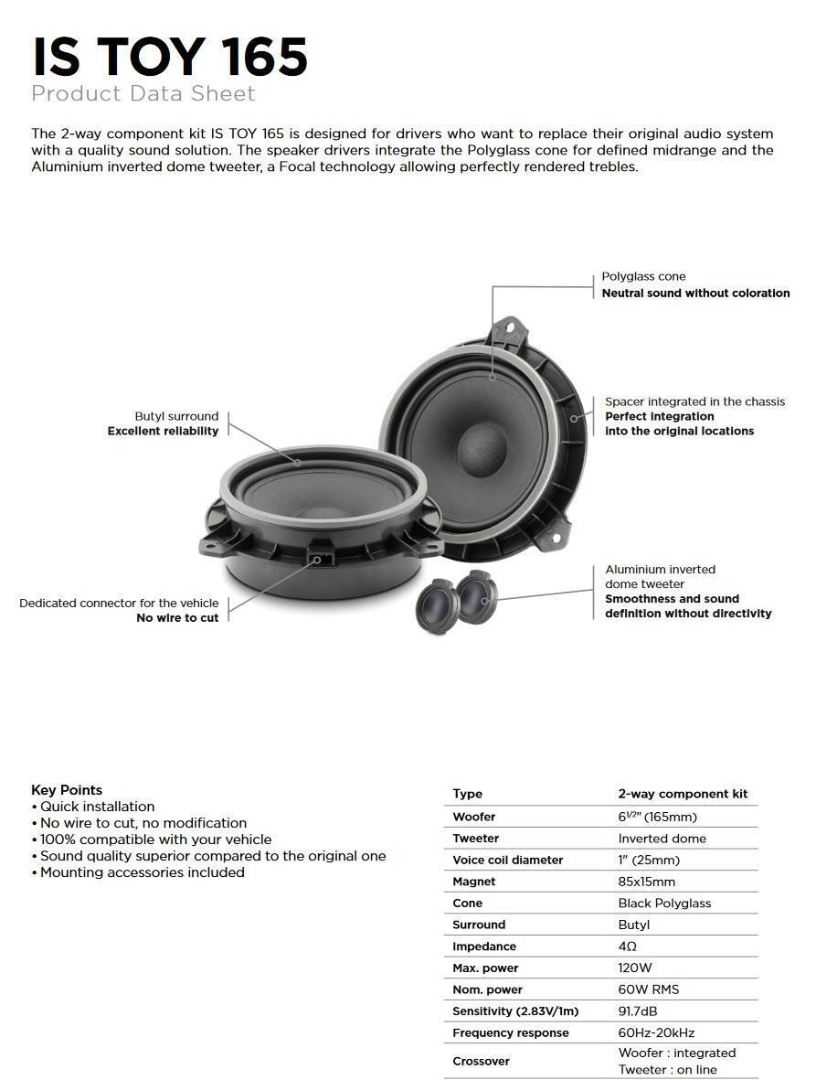 Focal ISTOY165 Inside 2-Wege Compo Lautsprecher 165mm für Toyota, CITROEN, LEXUS, PEUGEOT, SUBARU 