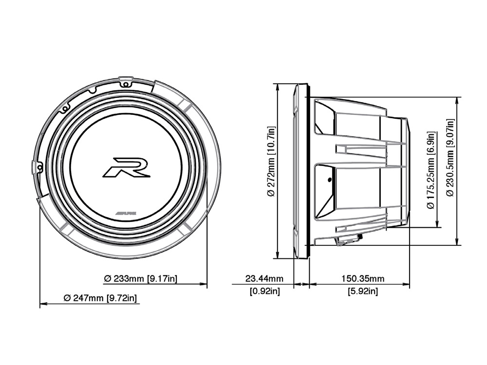 Alpine R2-W10D4 Subwoofer 25 cm (10-Zoll) R-Series 2250 Watt