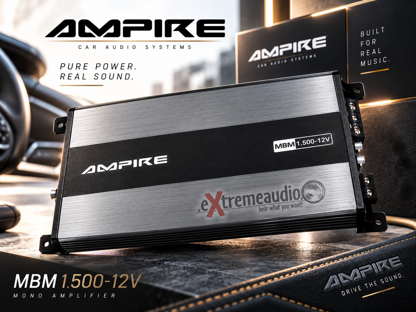 Ampire MBM1.500-12V Verstärker 1-Kanal Mono Endstufe, 1x 500 Watt, Class D, 12 Volt, schwarz