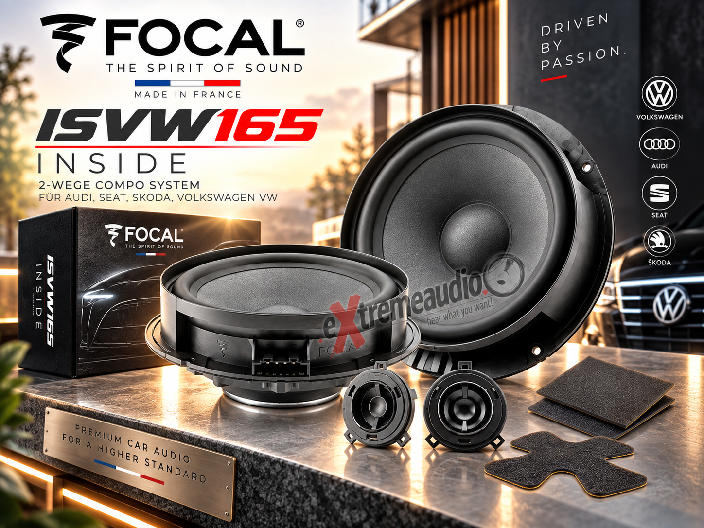 FOCAL IS-VW-165 16,5 cm (6.5") 2-Wege Kompo Lautsprecher Set kompatibel mit Audi, Seat, Skoda, Volkswagen VW 