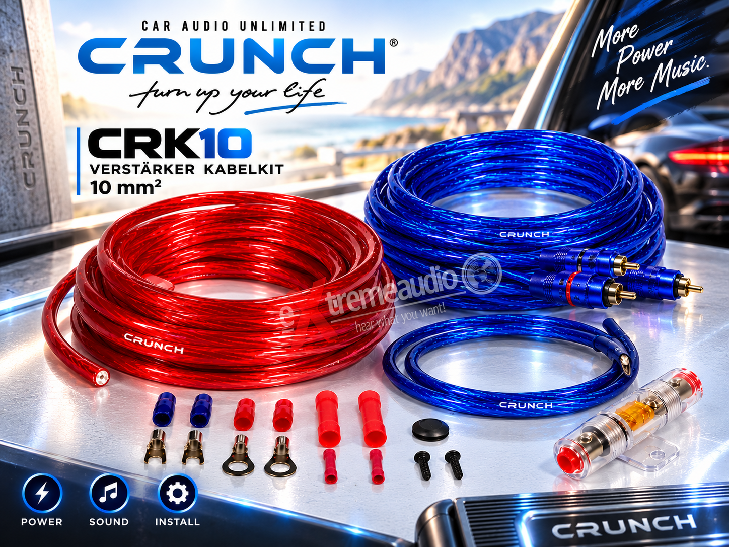 CRUNCH CRK10 Kabelkit 10 mm² Verstärker Kabelkit Anschlußset AMPs