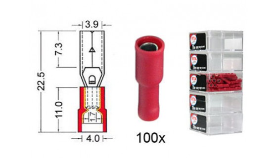 RTA 151.217-2 Rundsteckhülse isoliert VINYL Doppelcrimp, 4,0 mm ROT im 100er Pack