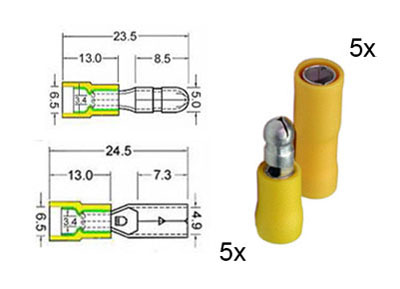 RTA 151.113-0 5 x connecteur rond circulaire et 5 x prise de contacts isolés mis en 5mm jaune