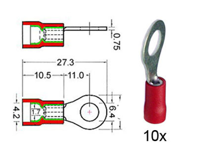 RTA 151.408-0 Terminal de bague de serrage isolés 6,4 mm rouge