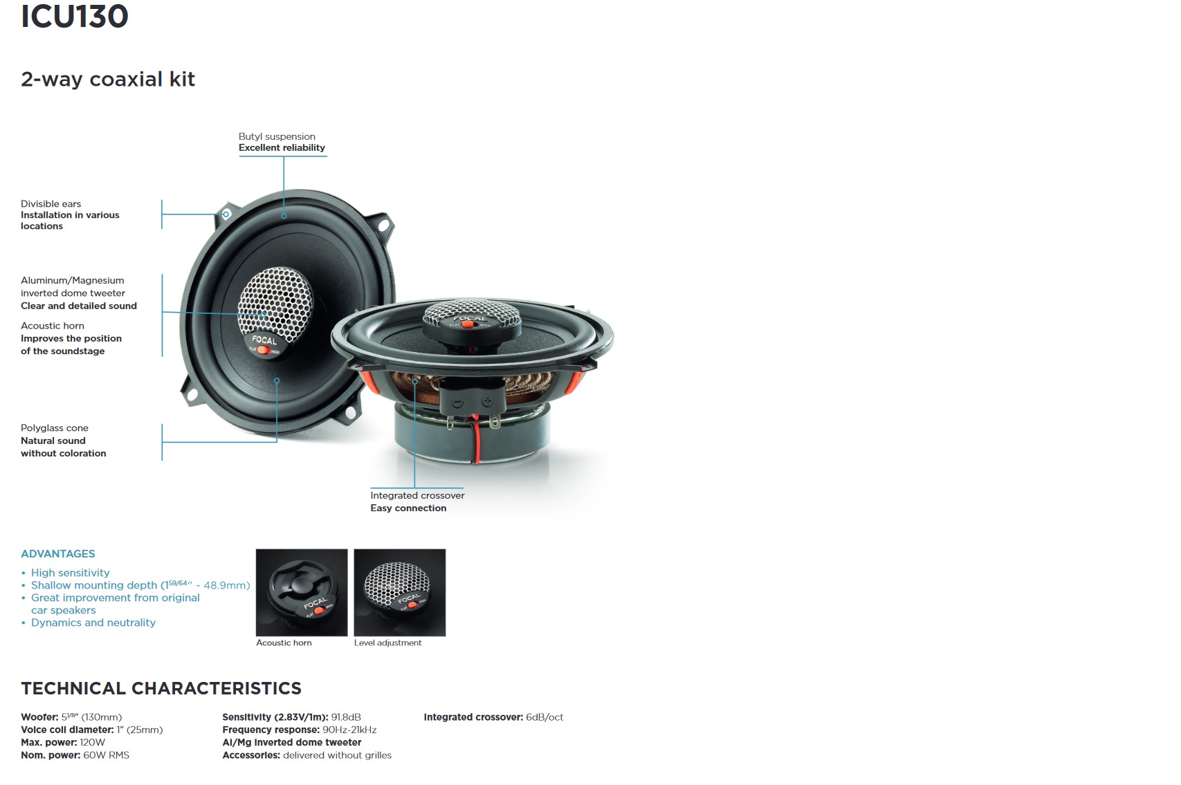 Focal ICU130 Integration 2-Wege Koax 13 cm (5.25") Lautsprecher -1 Paar