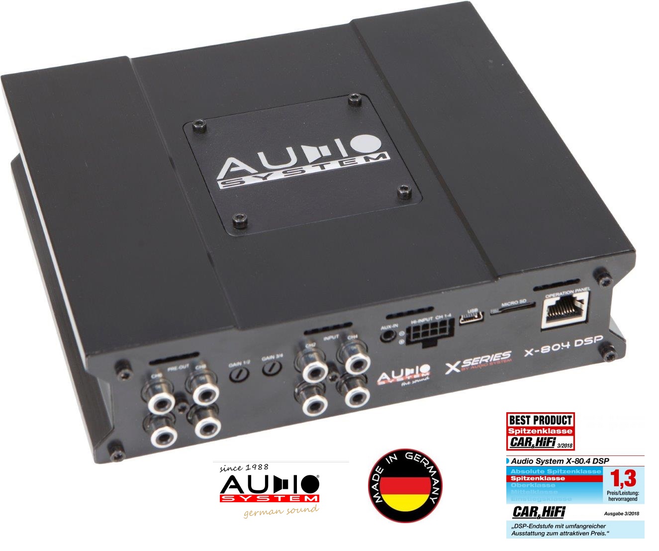 Audio System X-80.4 DSP 4-Kanal Digitaler Hochleistungs-Verstärker mit 8-Kanal DSP