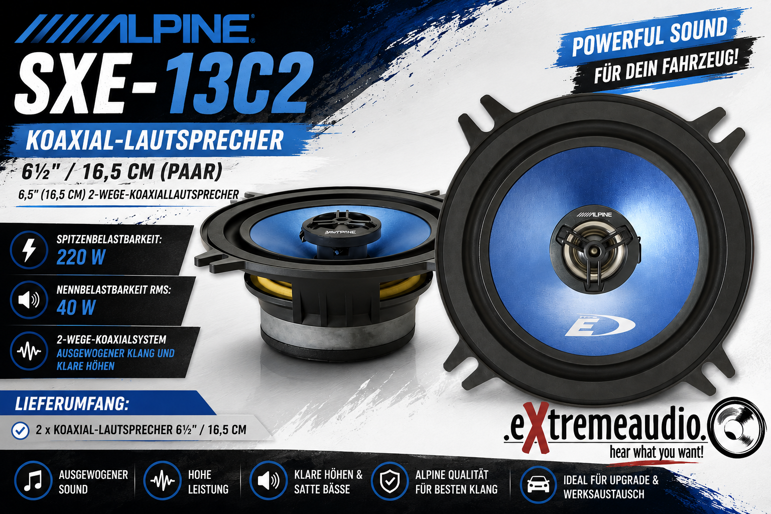 Alpine SXE-13C2 13 cm (5.25") 2-Wege Koax Lautsprecher Set 200 Watt - 1 Paar
