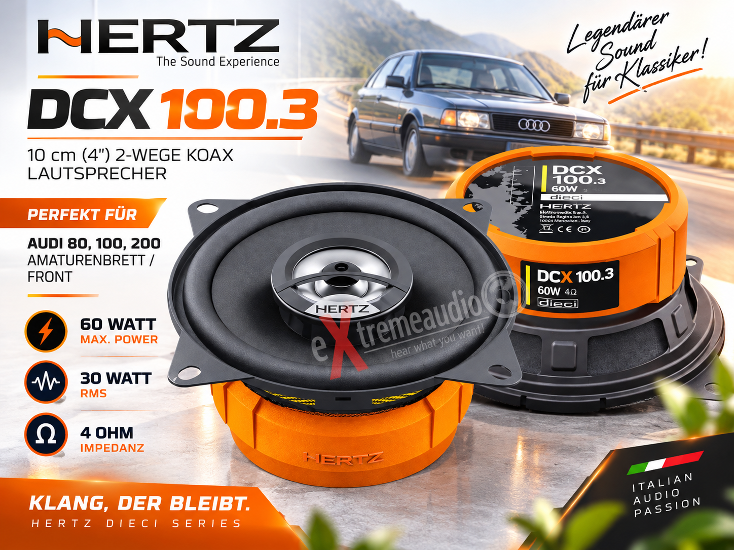 Audi 80, 100, 200 Lautsprecher Hertz Dieci DCX 100.3 Amaturenbrett/ Front 100mm