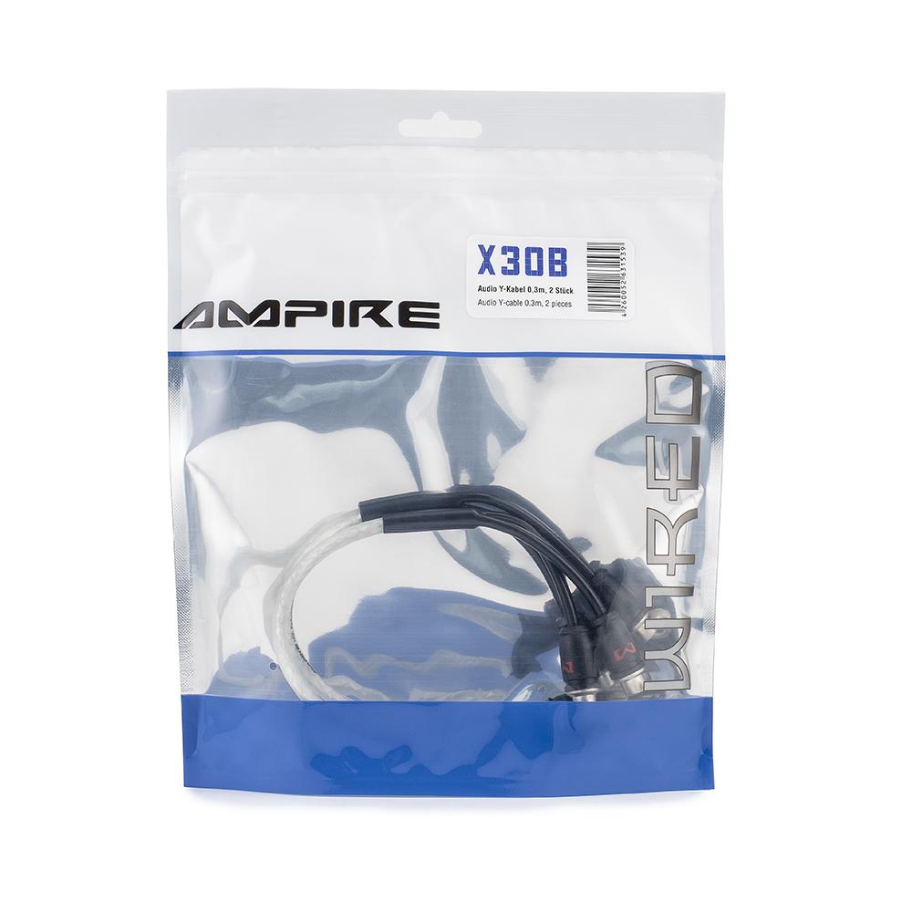 AMPIRE X30B Audio Y-Kabel Cinch 30cm, 2 Buchsen - 1 Stecker, Blisterverpackung 1 Paar