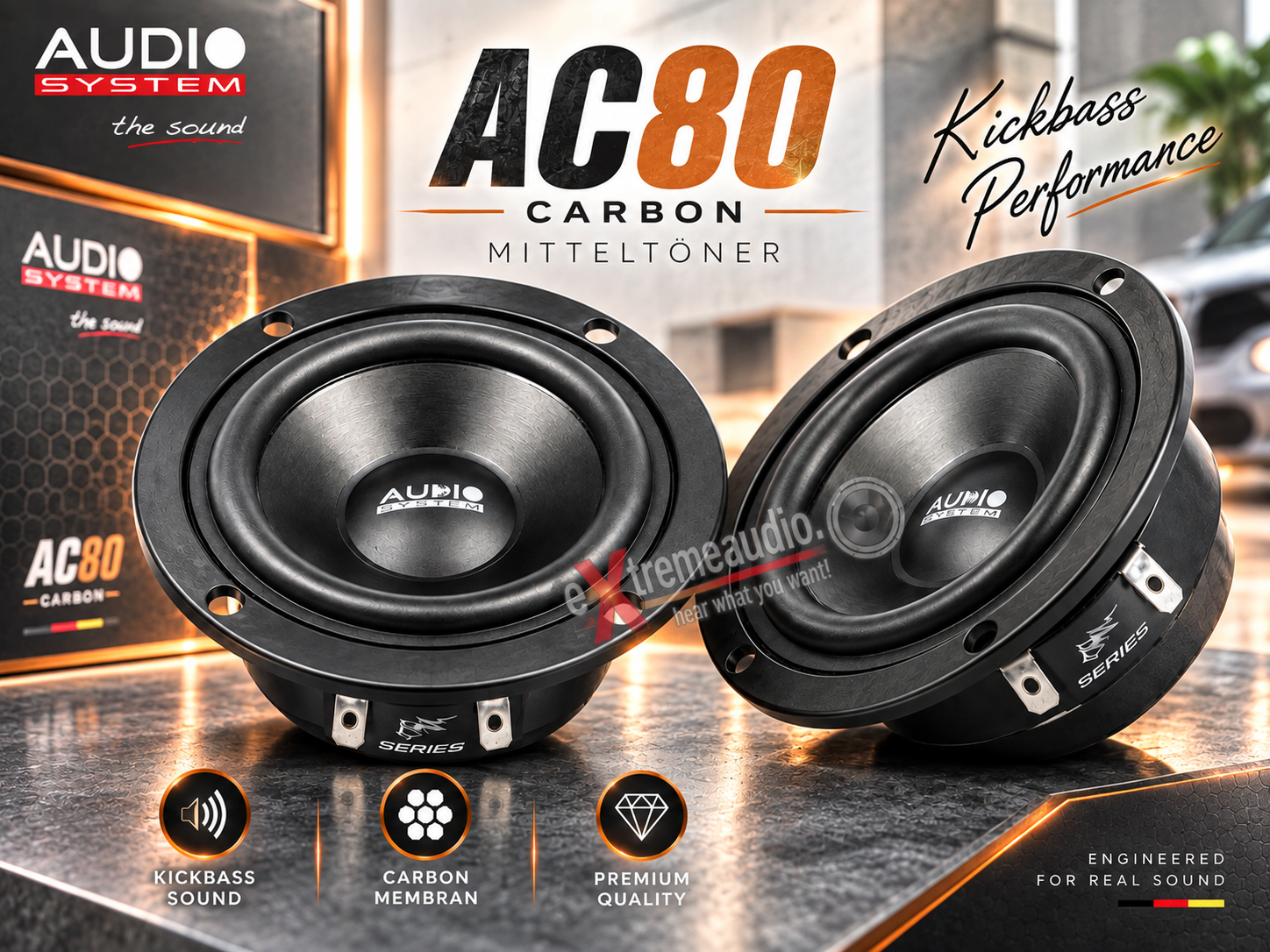 Audio System AC80 CARBON Mitteltöner 80mm Lautsprecher 60 Watt - 1 Paar