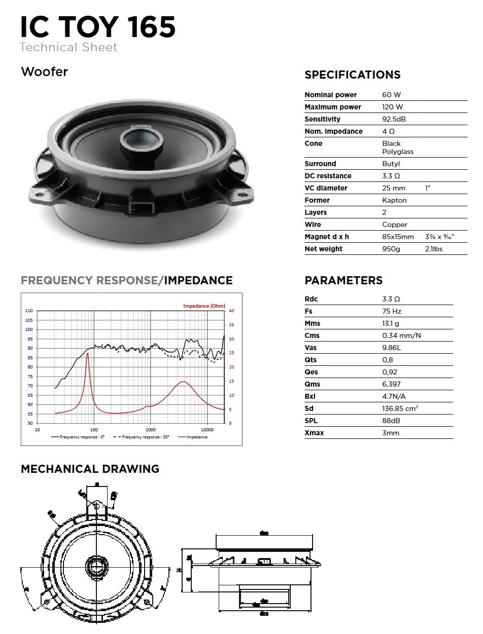 Focal ICTOY165 Inside 2-Wege 16,5cm Koax Lautsprecher für Toyota und Lexus Fahrzeuge  Focal IC TOY 165 