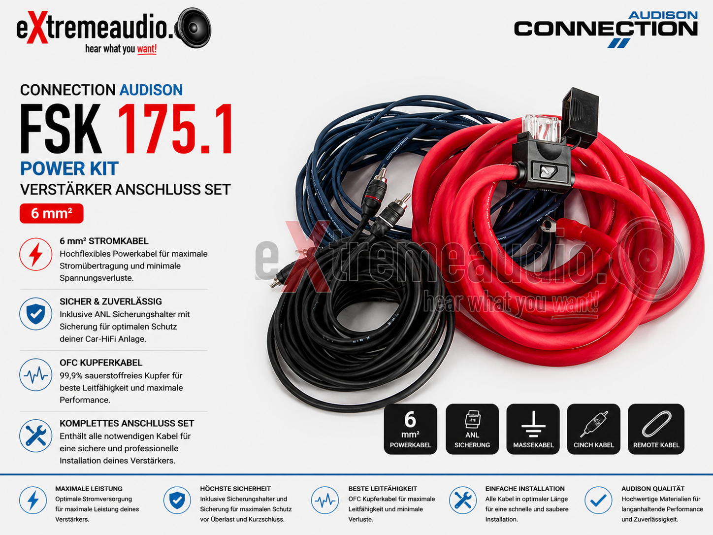 Connection Audison FSK 175.1 POWER KIT Kabelset Verstärker Anschluß Set 6 mm² 