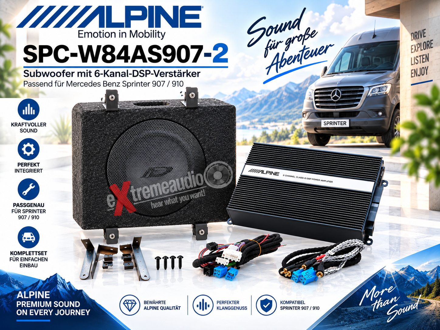 Alpine SPC-W84AS907-2 Subwoofer mit 6-Kanal-DSP-Verstärker kompatibel mit Mercedes Benz Sprinter 907 / 910