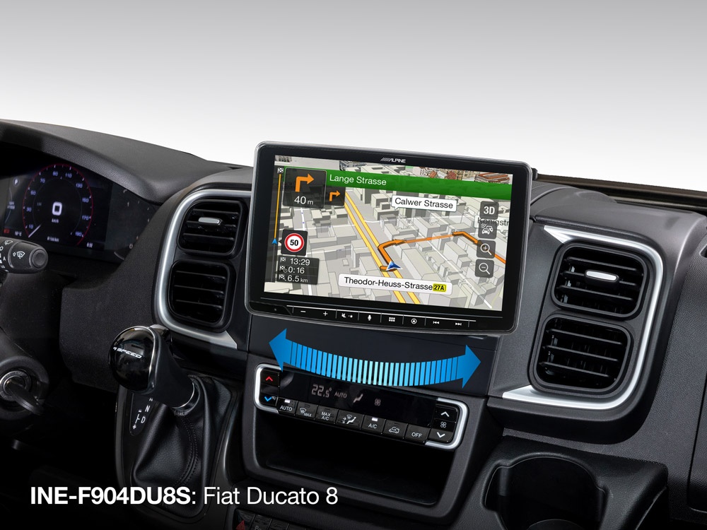 Alpine INE-F904DU8S Schwenkbares Autoradio Navigationssystem mit 9-Zoll Touchscreen für Ducato 8, 1-DIN-Einbaugehäuse, DAB+, Apple CarPlay und Android