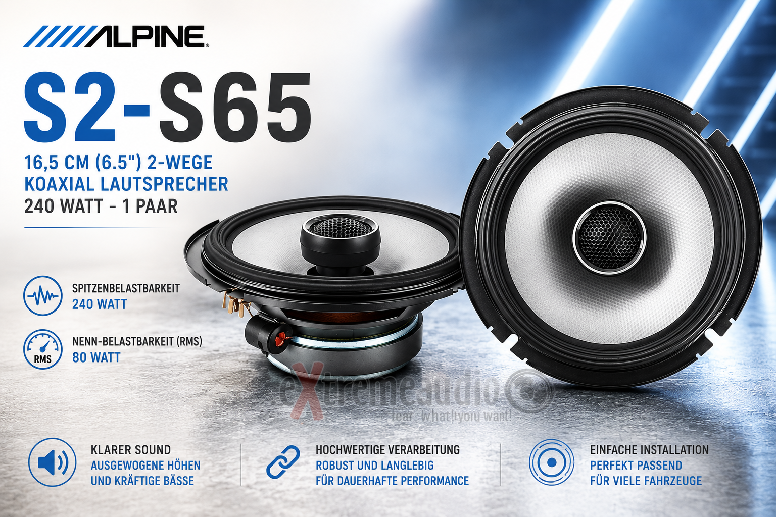 Alpine S2-S65 16,5 cm (6.5") 2-Wege Koaxial Lautsprecher 240 Watt - 1 Paar S-Series