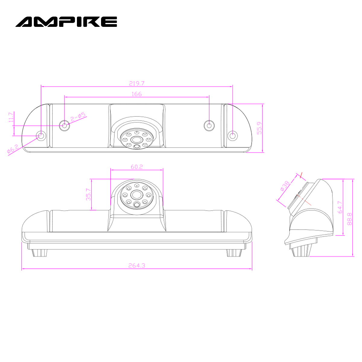 AMPIRE KV-DUCATO-5G Rückfahrkamera für FIAT Ducato, CITROEN Jumper, PEUGEOT Boxer Wohnmobile + 10 Meter Anschlußkabel