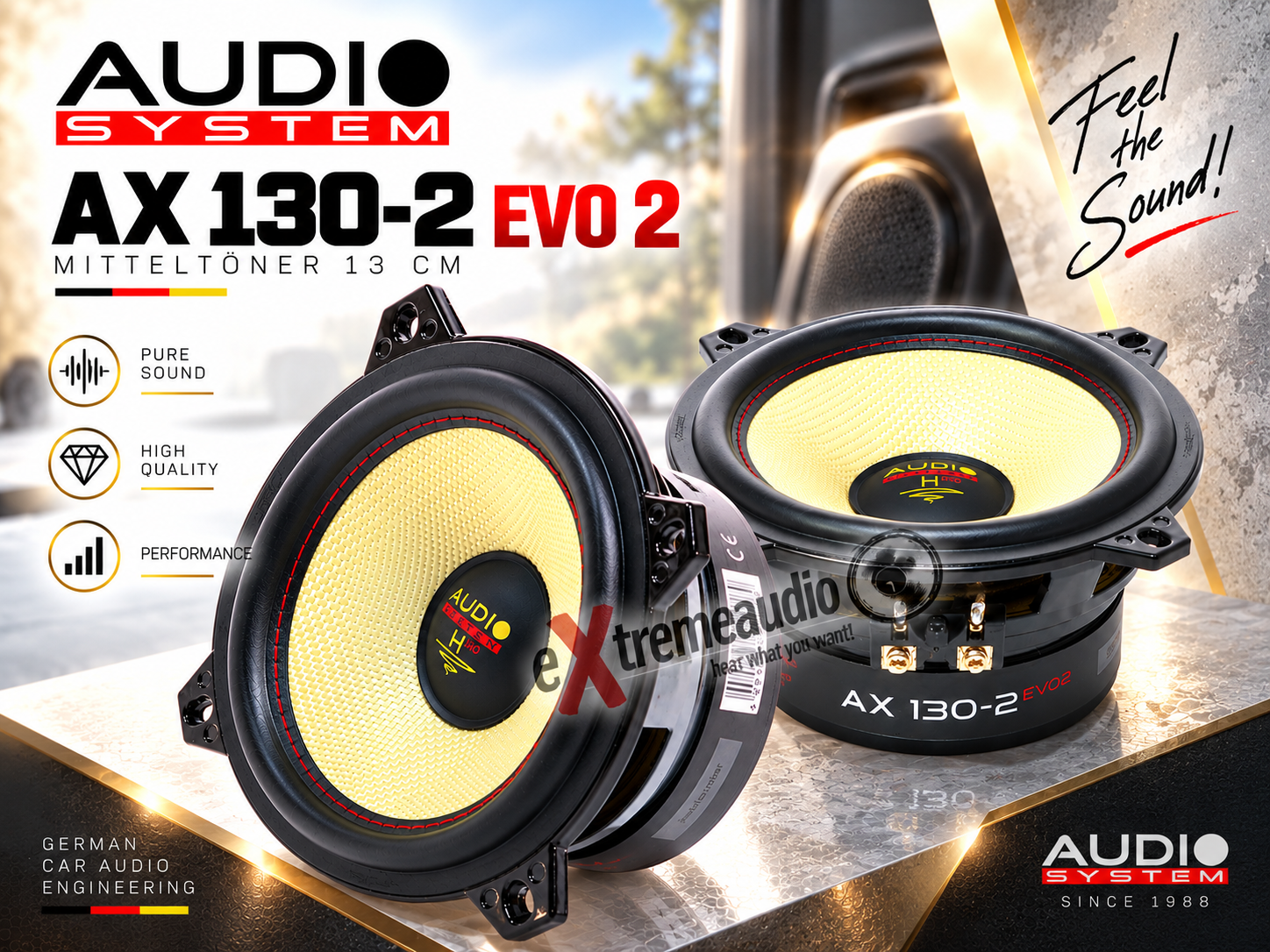 Audio System AX 130-2 EVO 2 Mitteltöner 13 cm (5.25") Kickbass Auto Lautsprecher Tieftöner 200 Watt - 1 Paar 