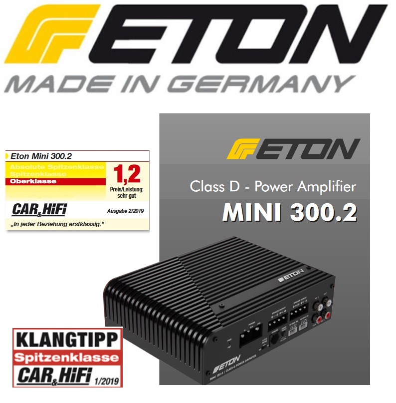 ETON MINI300.2 Mini Class-D Verstärker 2-Kanal Endstufe +  Pegelfernbedienung