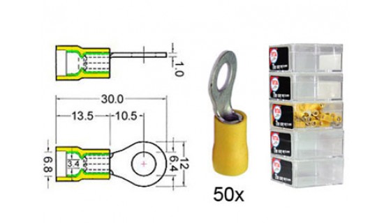 RTA 151.411-2 Bloccaggio del terminale isolato VINYL anello, GIALLO M6 in 50 pezzi