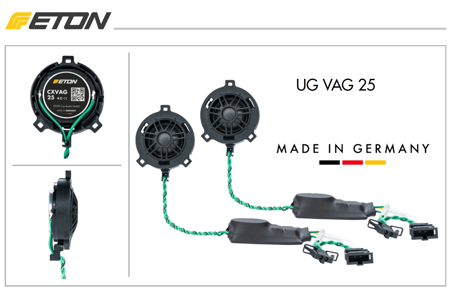 ETON VAG25 Upgrade Plug & Play 25 mm Hochtöner kompatibel mit VAG VW Fahrzeugen mit Kabelfrequenzweichen - 1 Paar