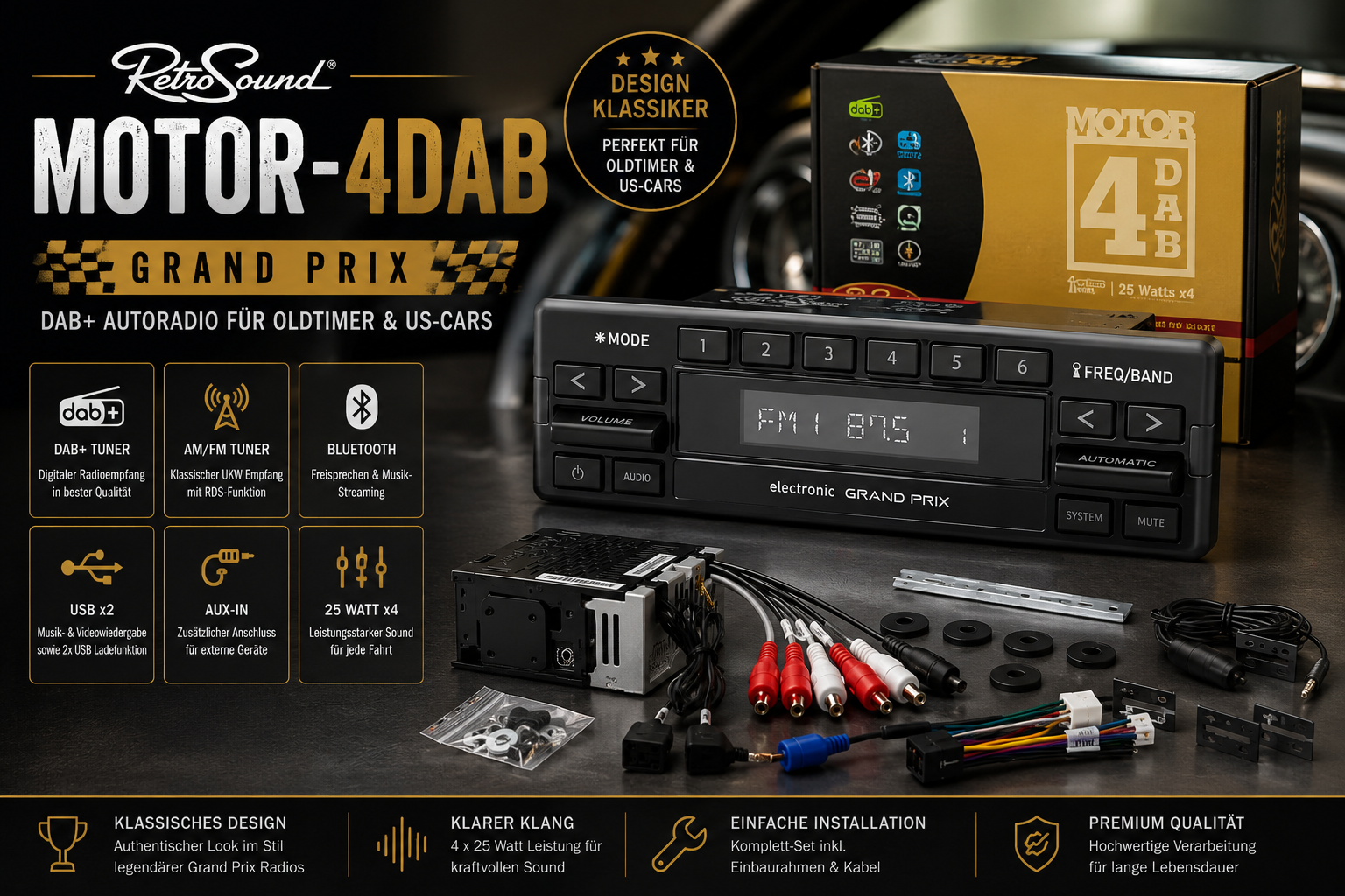 Retrosound MOTOR-4DAB Design Grand Prix DAB+ Autoradio für Oldtimer und ...