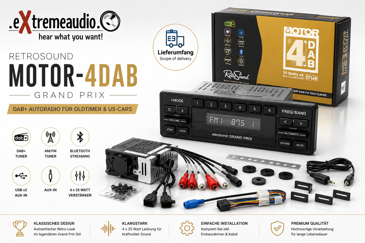 Retrosound MOTOR-4DAB Design Grand Prix DAB+ Autoradio für Oldtimer und ...